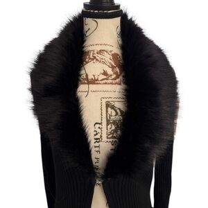 Belldini Black Long Knit Cardigan with Removable Faux Fur Trim